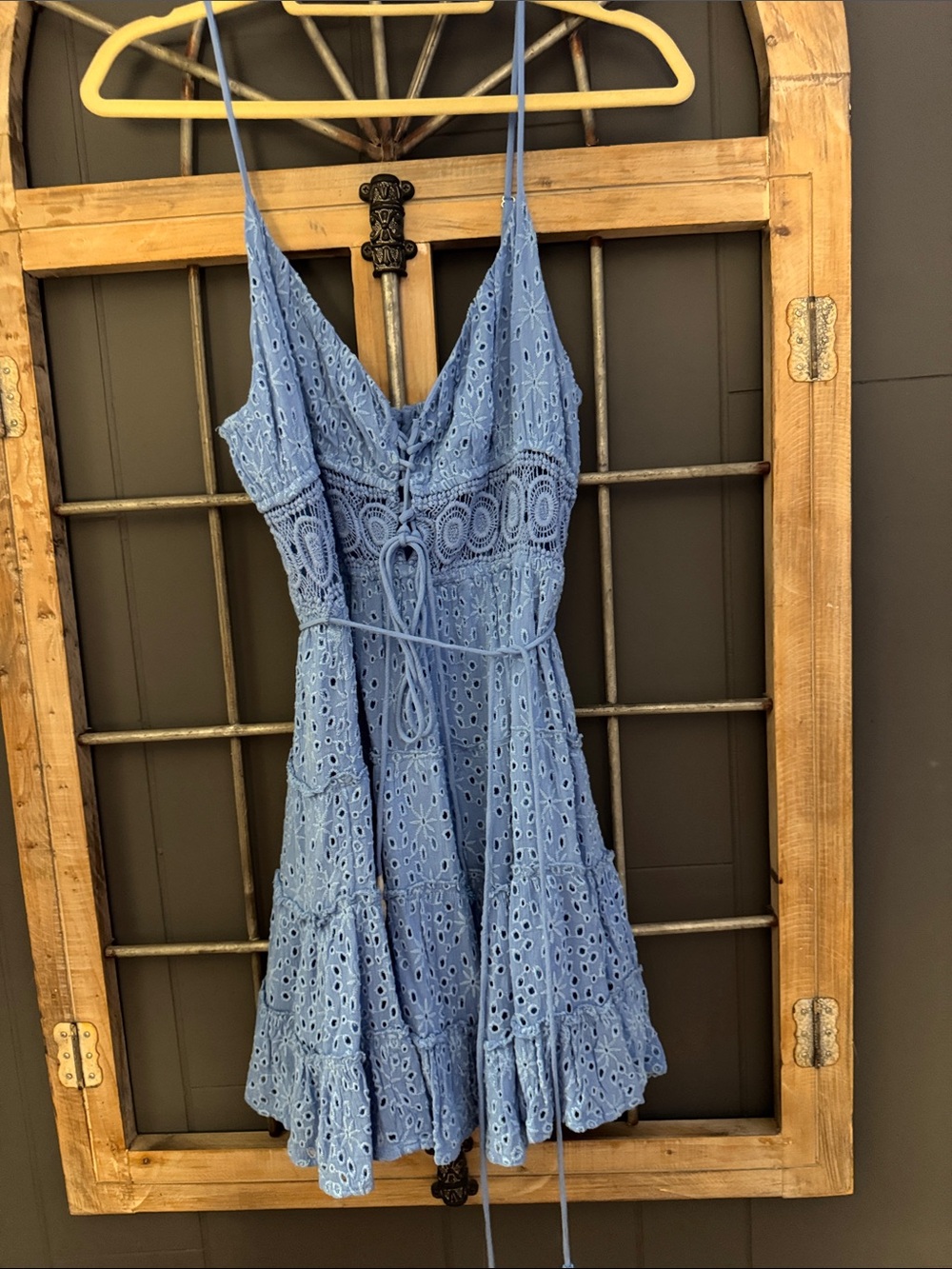Surf Gypsy Light Blue Eyelet Tie-Waist Mini Dress